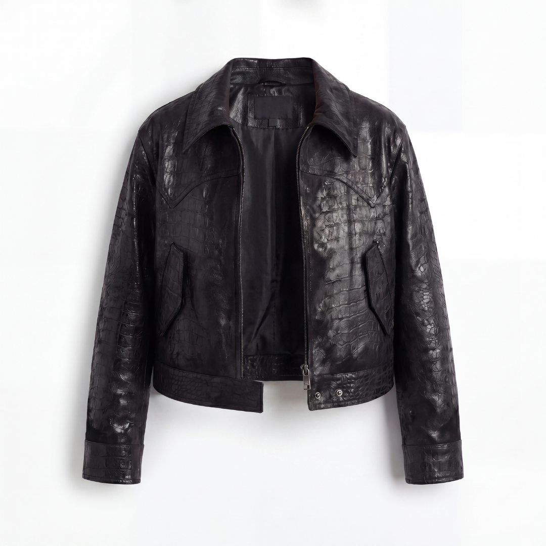 Croc Leather Jacket - Black
