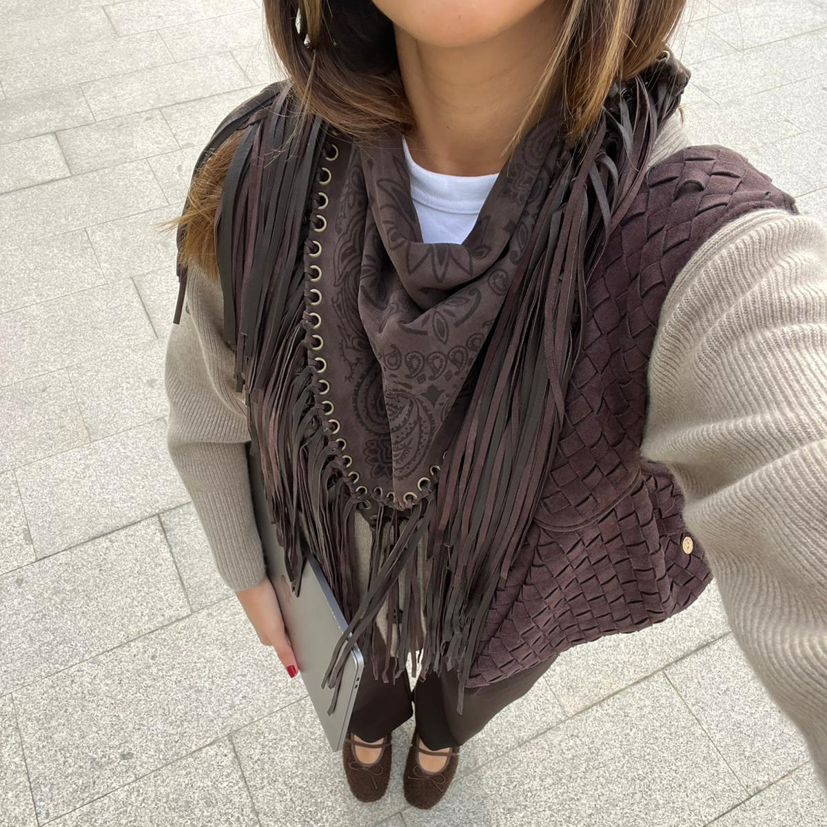 Signature Small Bandanna Scarf Dark Brown