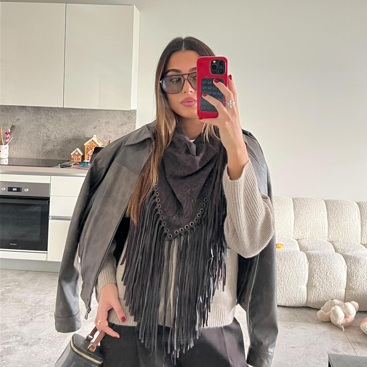 Signature Small Bandanna Scarf Dark Brown