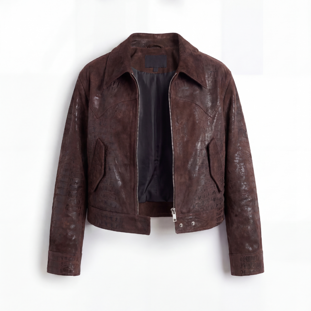 Croc Leather Jacket - Brown