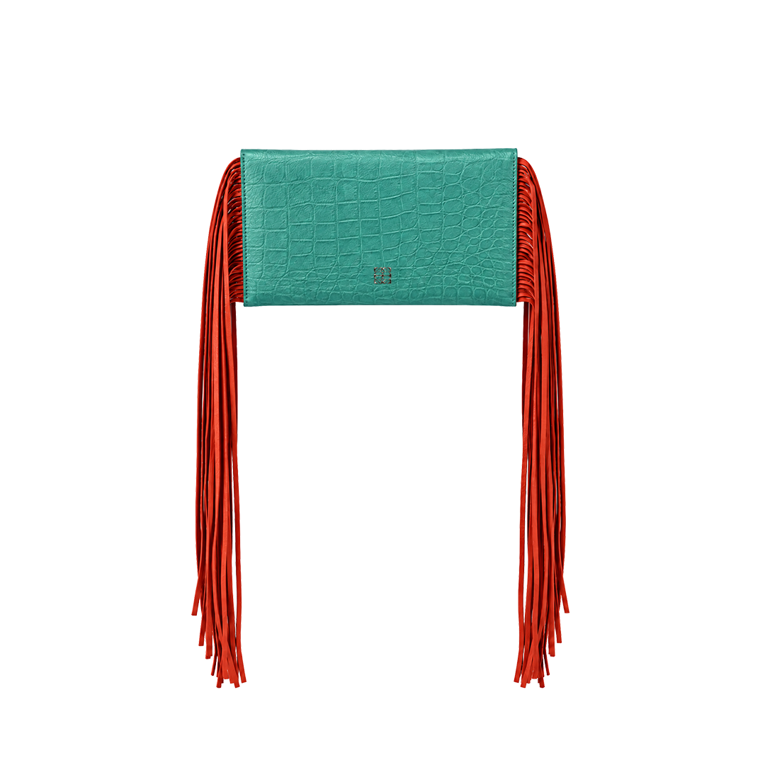 The Fringe Bag - Aqua Marine Croc with Orange Fringe