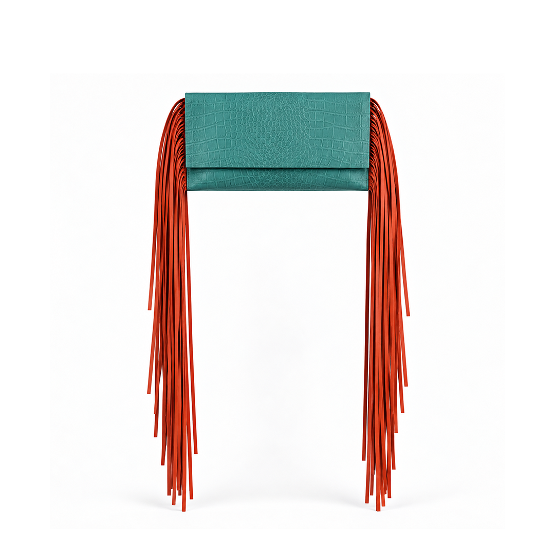 The Fringe Bag - Aqua Marine Croc with Orange Fringe