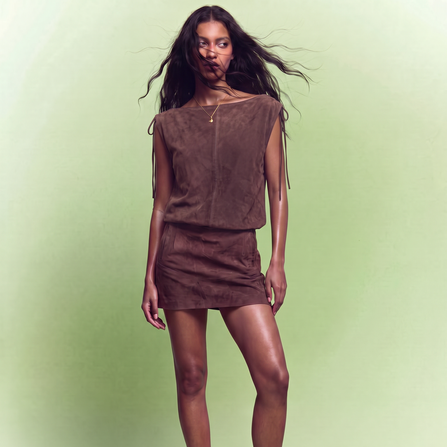 Off The Shoulder Brown Suede Dress