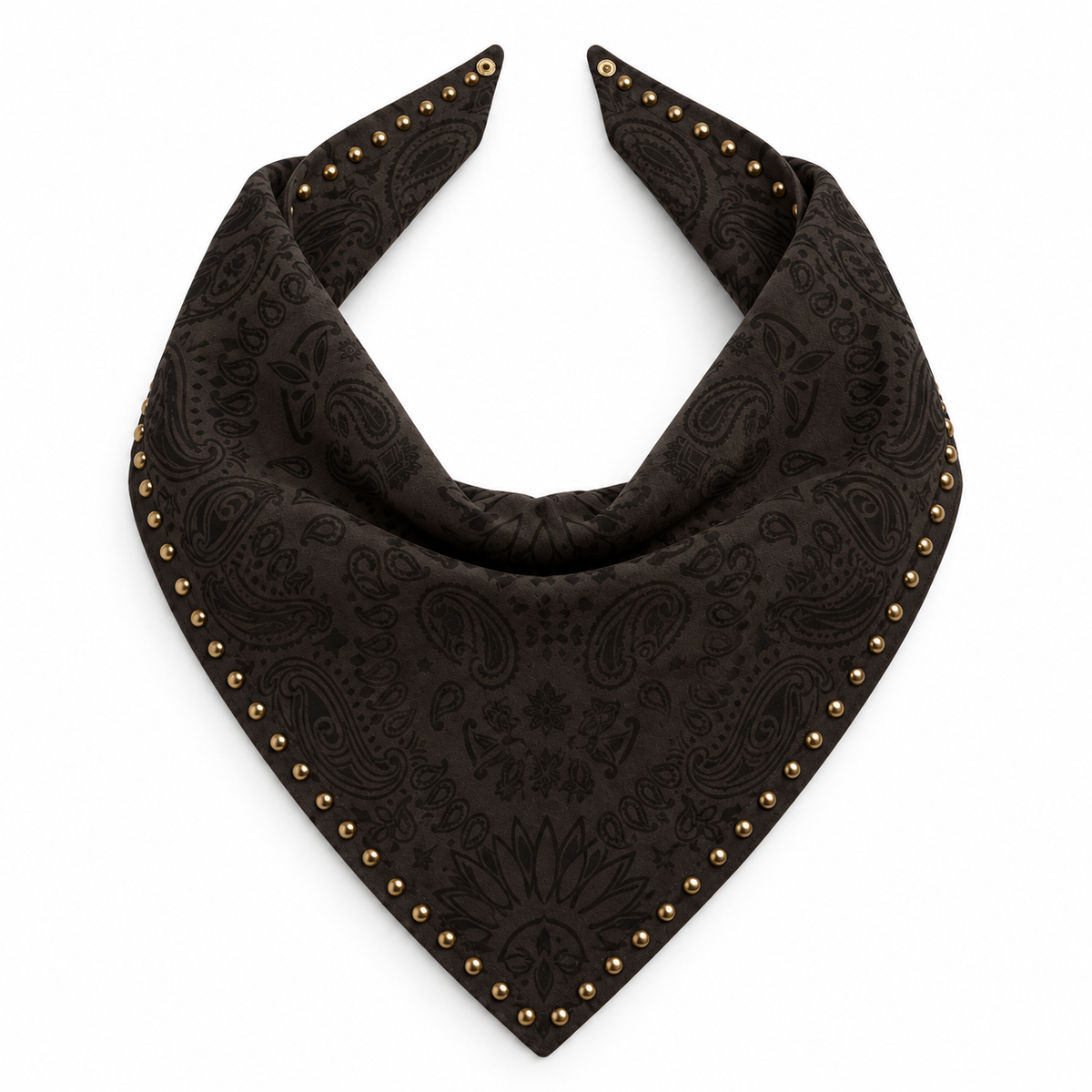 Studded Small Bandanna Scarf Black Paisley with Gold Studs