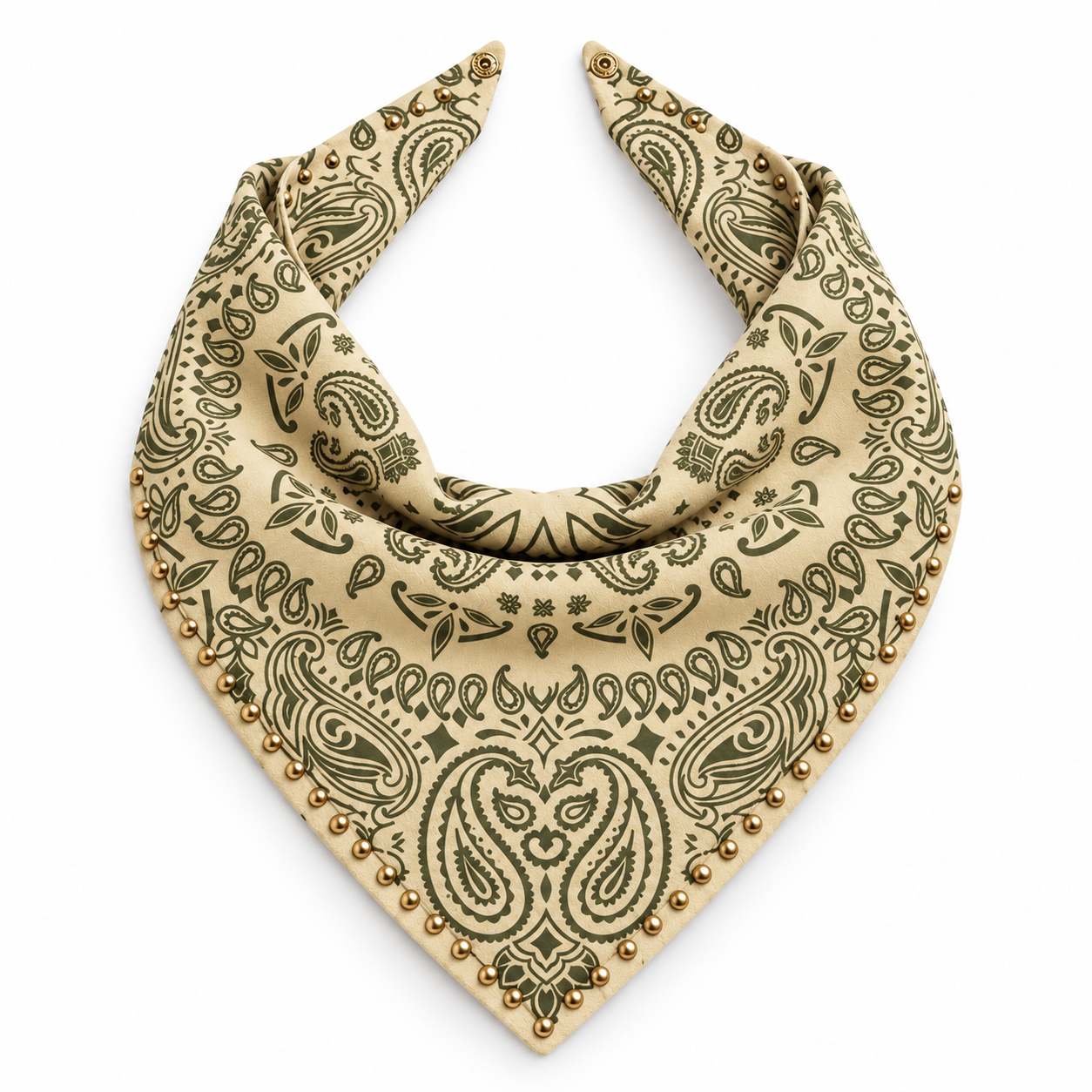 Studded Small Paisley Bandanna Scarf Cream