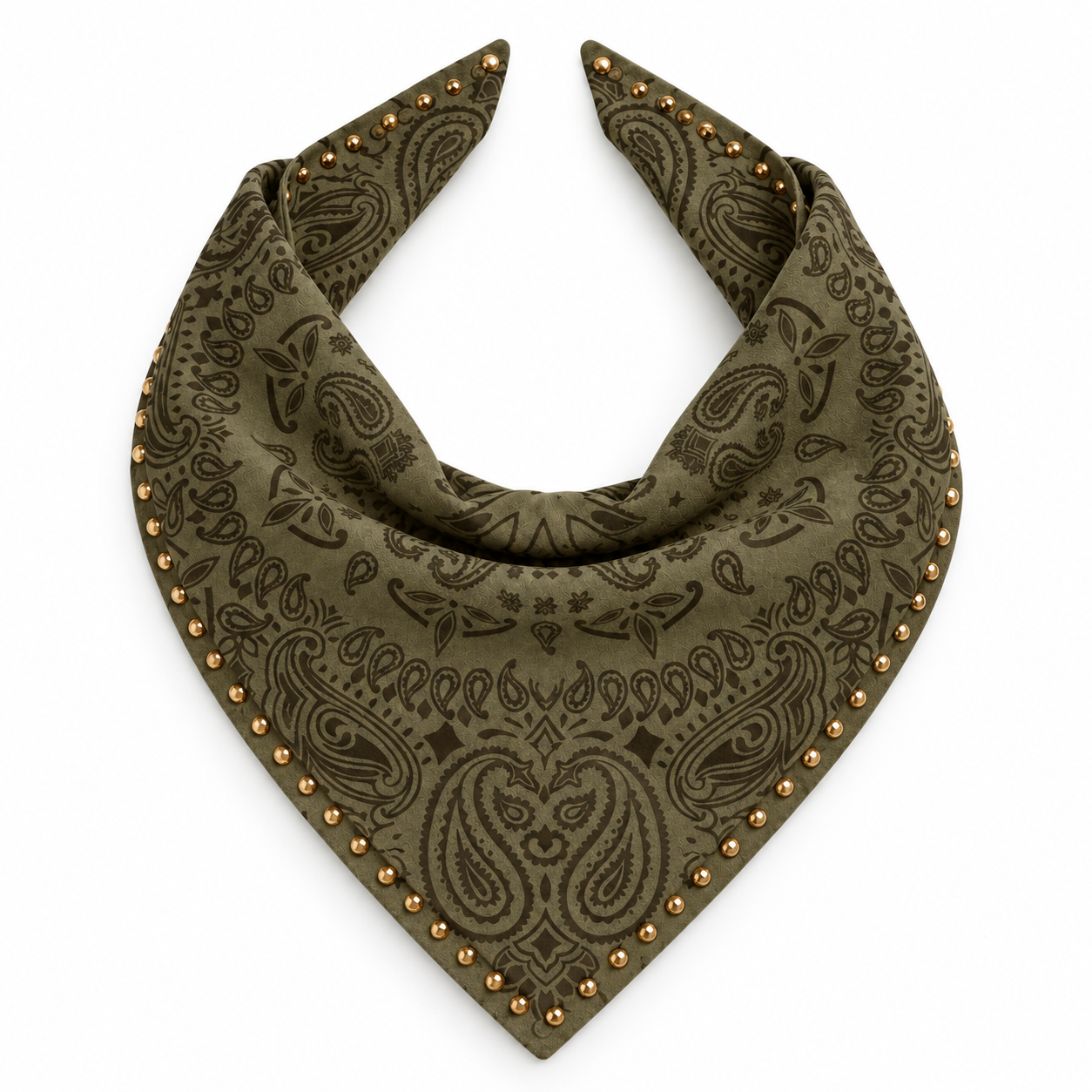 Studded Small Paisley Bandanna Scarf Olive