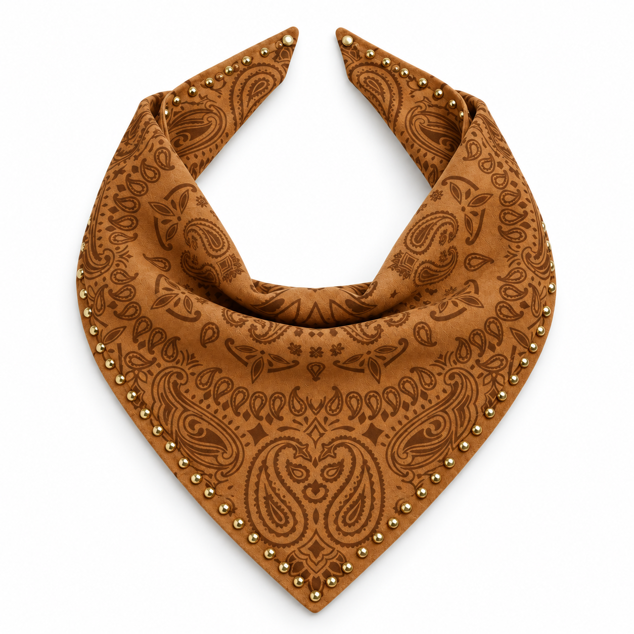 Studded Small Paisley Bandanna Scarf Tan