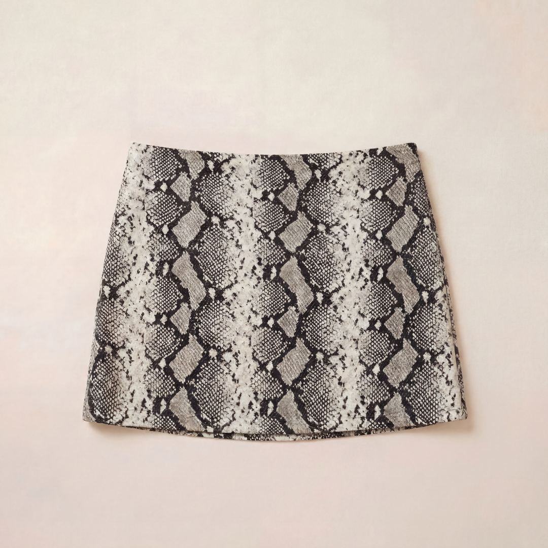 White Snake Skin Mini Skirt